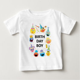 Camiseta Para Bebê Menino de Aniversário com Confetes do Sesame Stree