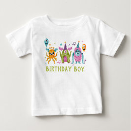 Camiseta Para Bebê Menino de Aniversário Pequeno Monstro 