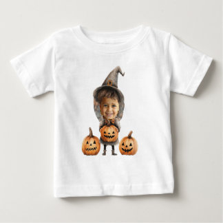 Camiseta Para Bebê Menino de Halloween Rosto Personalizado 
