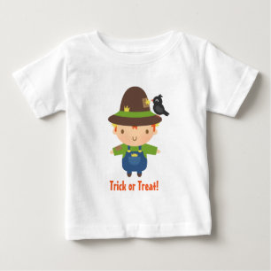 Camiseta Para Bebê Menino Espantalho Fofo para Crianças no Halloween