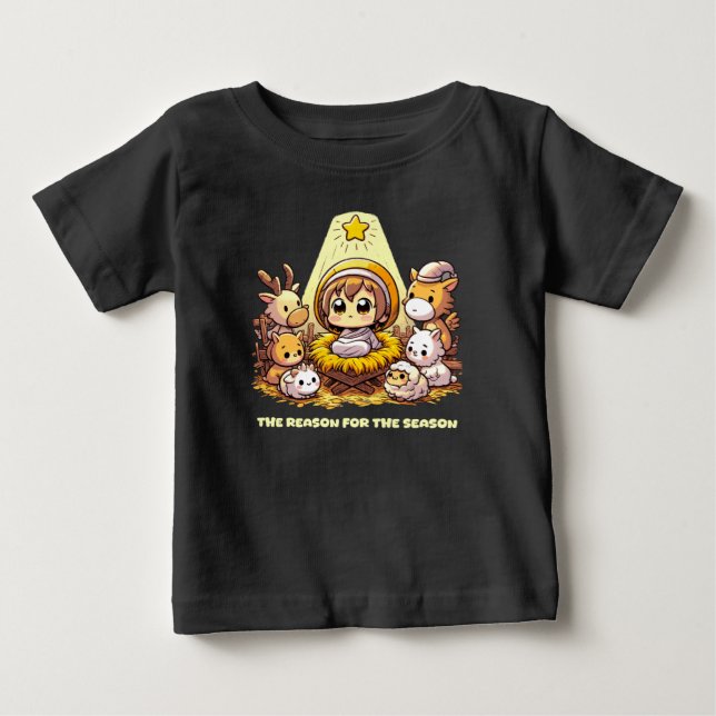 Camiseta Para Bebê Menino Jesus: Chibi Presépio (Frente)