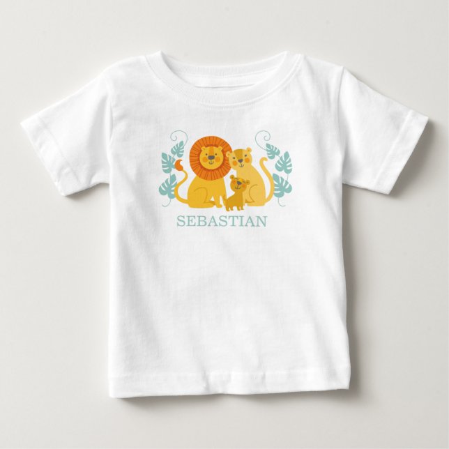 Camiseta Para Bebê Menino Leão da Selva Safari Fofo (Frente)