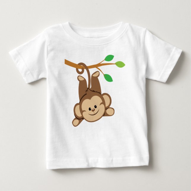 Camiseta Para Bebê Menino Macaco Balançando (Frente)