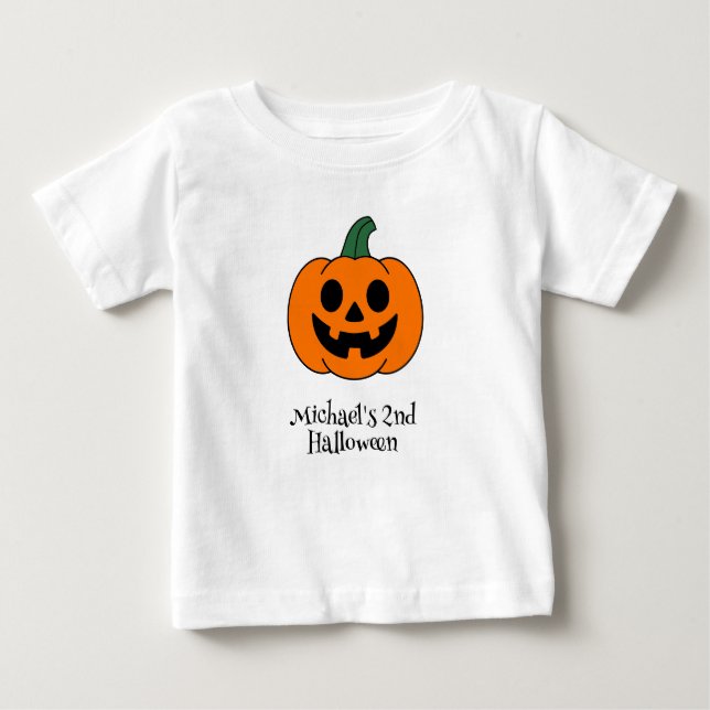 Camiseta Para Bebê Menino Personalizado de Abóbora do Halloween (Frente)