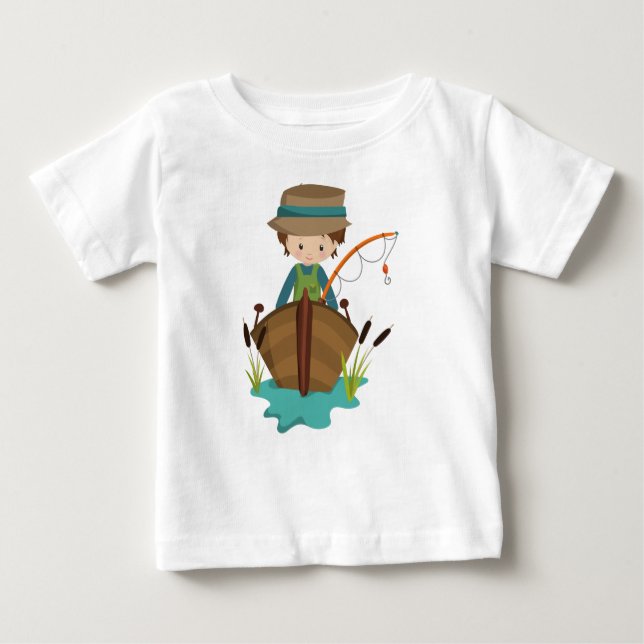 Camiseta Para Bebê Menino Pescador, Pescador, Cana de Pescar, Cabelo  (Frente)