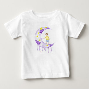 Camiseta Para Bebê Menino Pintando Lua Crescente