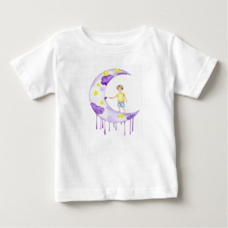 Camiseta Para Bebê Menino Pintando Lua Crescente