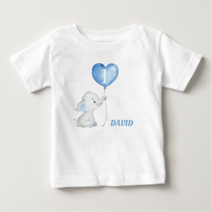 Camiseta Para Bebê Menino Primeiro Aniversário - Elefante Azul
