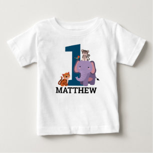 Camiseta Para Bebê Menino primeiro aniversario Escuro da Selva Azul