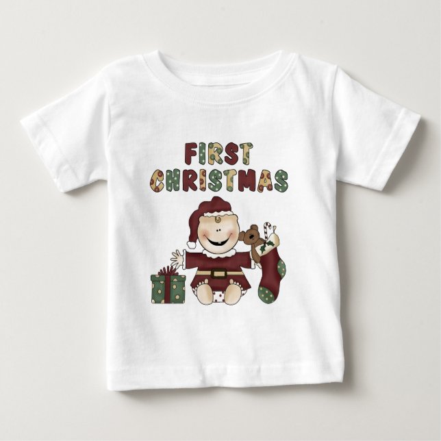 Camiseta Para Bebê Menino Primeiro Natal (Frente)