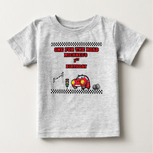 CAMISETA PARA BEBÊ MENINOS CINZA ESCURO ONE FOR THE ROAD 1º ANIVERSÁR