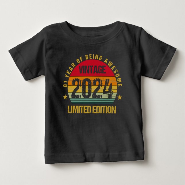 Camiseta Para Bebê Meninos De 1 Ano, Primeiro 2024 Com primeiro anive (Frente)