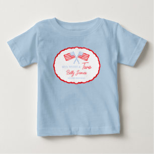 Camiseta Para Bebê Meninos Elegantes Vermelho Branco & Dois Aniversár