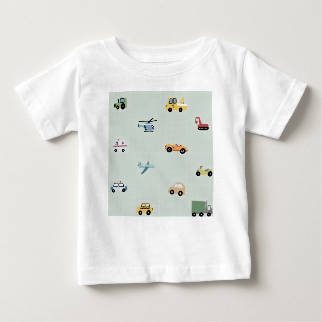Camiseta Para Bebê Meninos Fofo Transporte Padrão Carro Crianças (Frente)