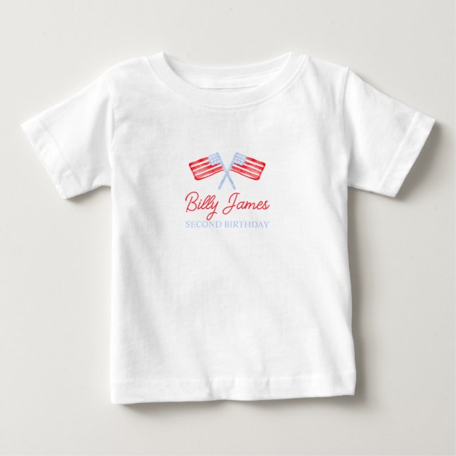 Camiseta Para Bebê Meninos Preppy Vermelho Branco & Dois Aniversário  (Frente)
