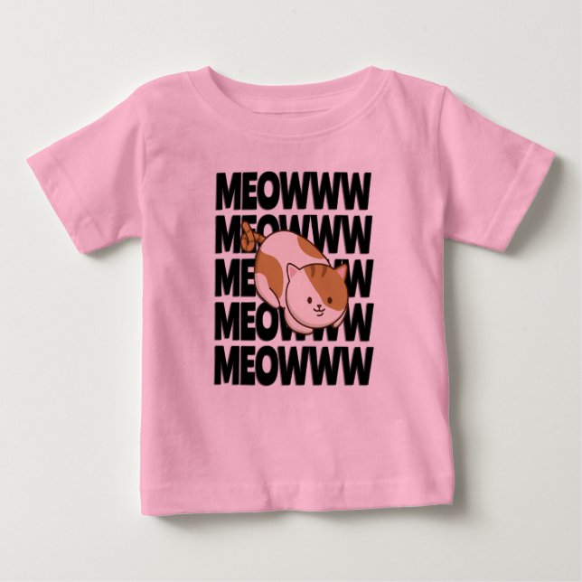 Camiseta Para Bebê Meow Cat Baby Fine Jersey (Frente)