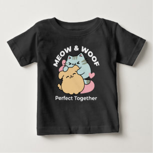 Camiseta Para Bebê Meow & Woof Perfect Toga - Gato e Cachorro Bonitos