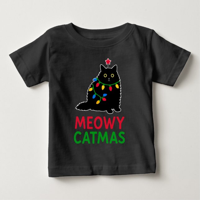 Camiseta Para Bebê Meowy Catmas (Frente)