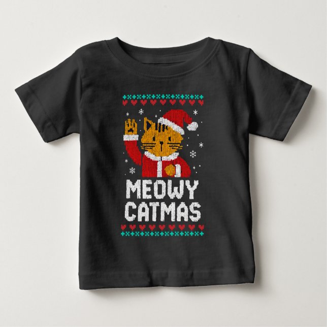 Camiseta Para Bebê Meowy Catmas (Frente)
