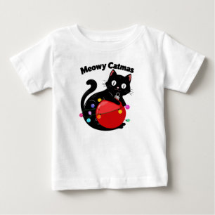 Camiseta Para Bebê Meowy Catmas - Gato com enfeite de Natal