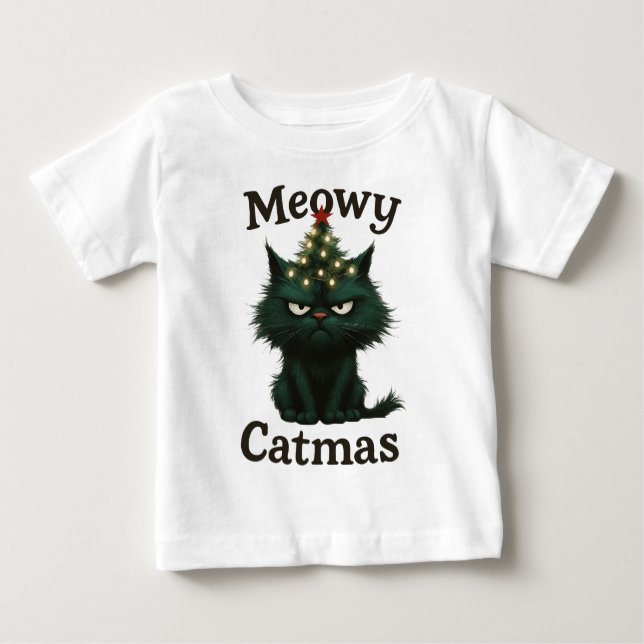 Camiseta Para Bebê Meowy Catmas Moody cat (Frente)