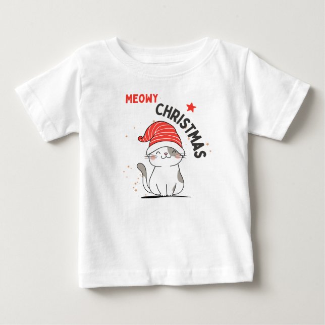 Camiseta Para Bebê Meowy natal (Frente)