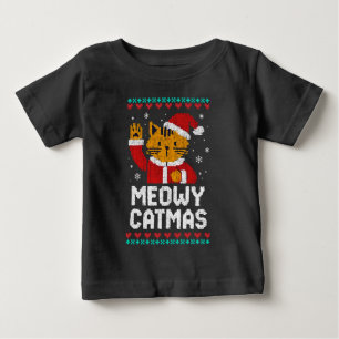 Camiseta Para Bebê Meowy Natal Felino