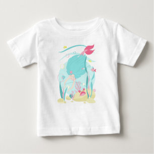 Camiseta Para Bebê Mergulhamento De Sereia Cuta Sob O Mar