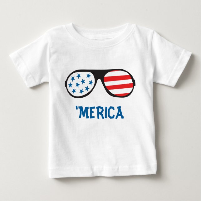 Camiseta Para Bebê Merica Retro Sunglass (Frente)