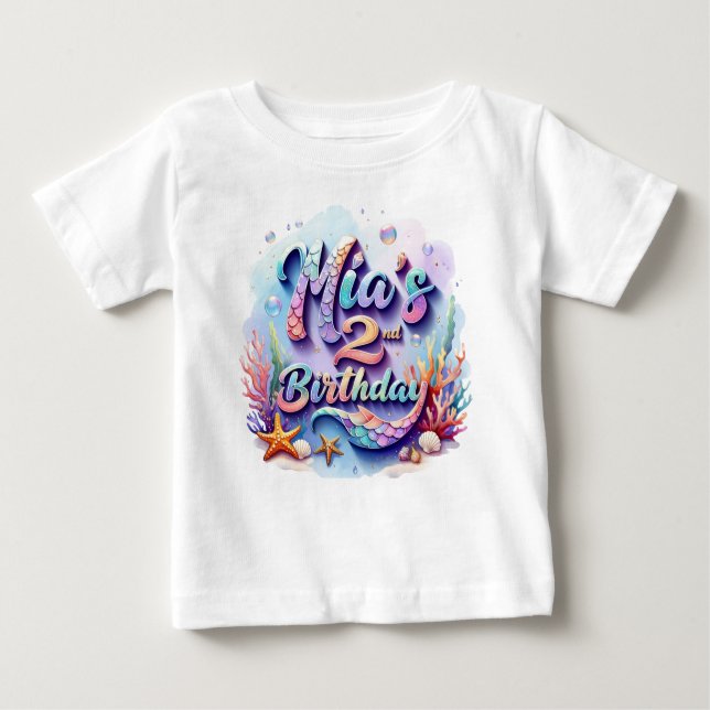 Camiseta Para Bebê Mermaid Birthday T-Shirt – Personalized Name & Age (Frente)