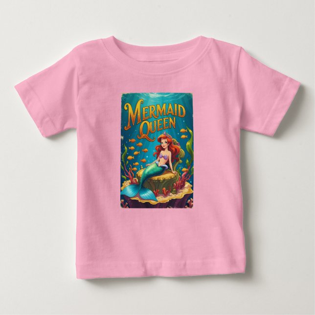 Camiseta Para Bebê Mermaid Queen Baby Girl Adorável Ocean Princess (Frente)