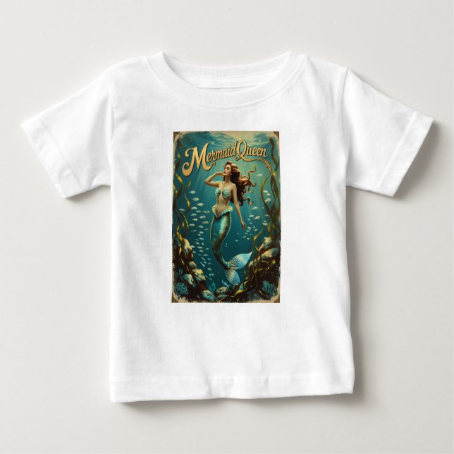 Camiseta Para Bebê Mermaid Queen Underwater Todler Girl Ocean (Frente)