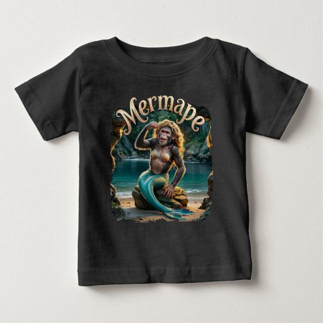 Camiseta Para Bebê Mermape Fotográfico – Macaco Sereia Animal Engraça (Frente)