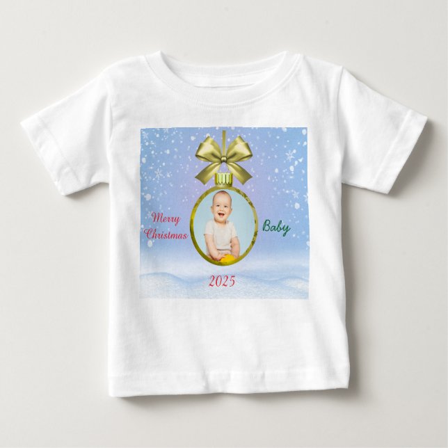 Camiseta Para Bebê Merry Christmas Baby Photo T-Shirt (Frente)
