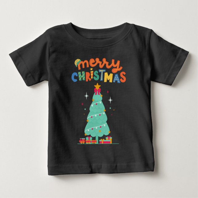 Camiseta Para Bebê MERRY CHRISTMAS - Camisa-T da árvore de Natal (Frente)