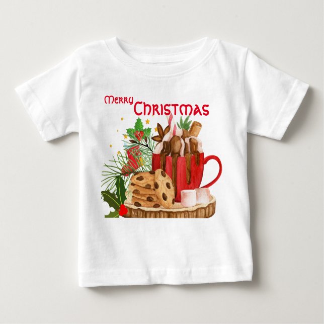 Camiseta Para Bebê Merry Christmas cookie cakes Theme (Frente)