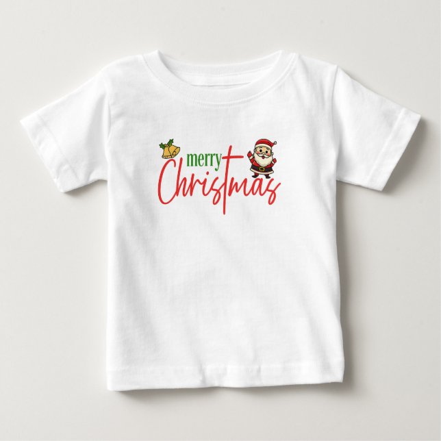Camiseta Para Bebê Merry Christmas Cute Santa Script Tee (Frente)