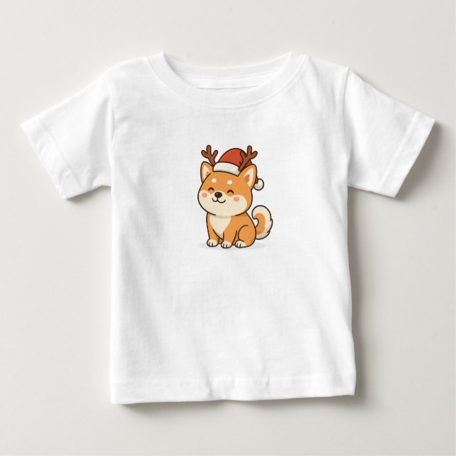 Camiseta Para Bebê MERRY CHRISTMAS DOG AKITA INU T-Shirt (Frente)