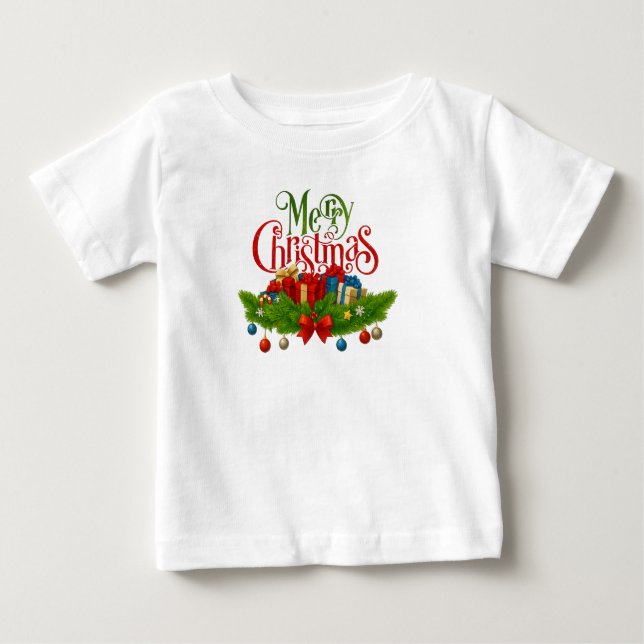 Camiseta Para Bebê  Merry Christmas Gifts & Garland Holiday Tee (Frente)
