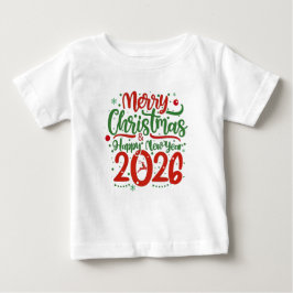 Camiseta Para Bebê Merry Christmas Happy New Year 2026 Reindeer
