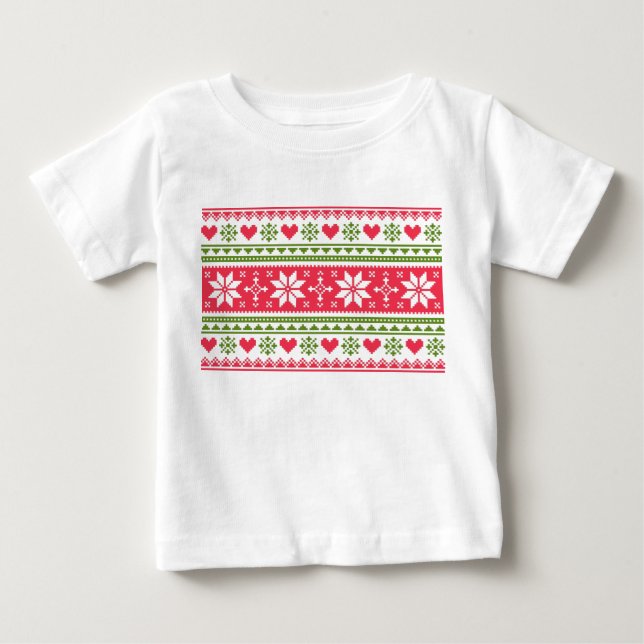 Camiseta Para Bebê Merry Christmas pattern 3 (Frente)