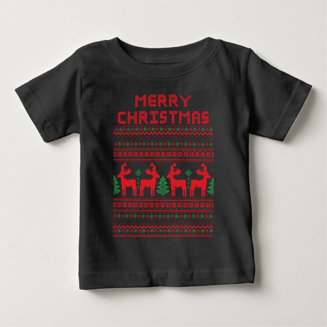 Camiseta Para Bebê MERRY CHRISTMAS PIXEL ART STYLE T Shirt (Frente)