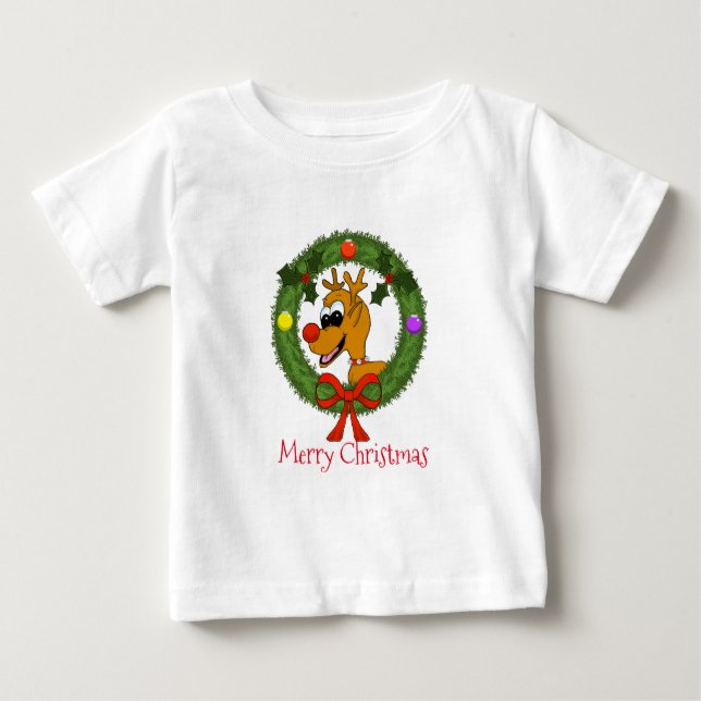 Camiseta Para Bebê Merry Christmas Reindeer Long Sleeve T Shirt (Frente)