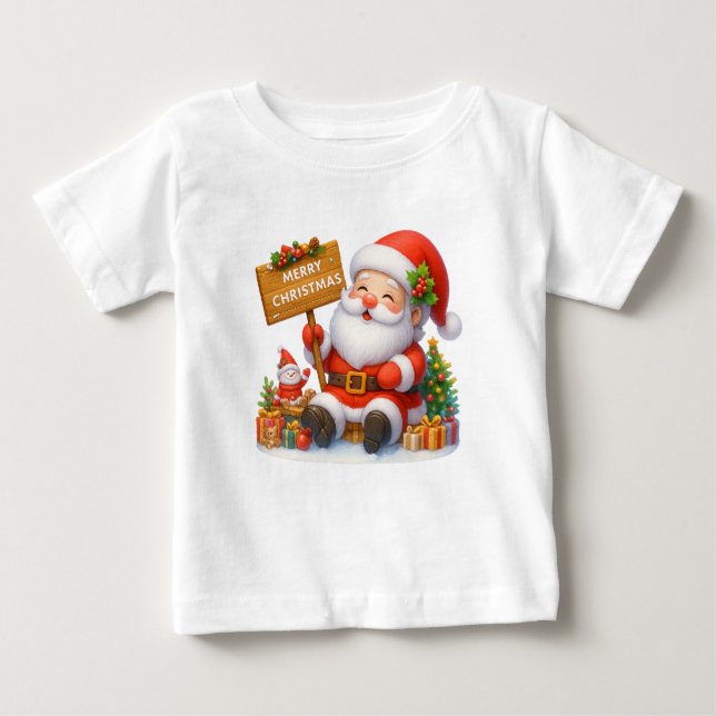 Camiseta Para Bebê Merry Christmas Santa Funny T-Shirt. (Frente)