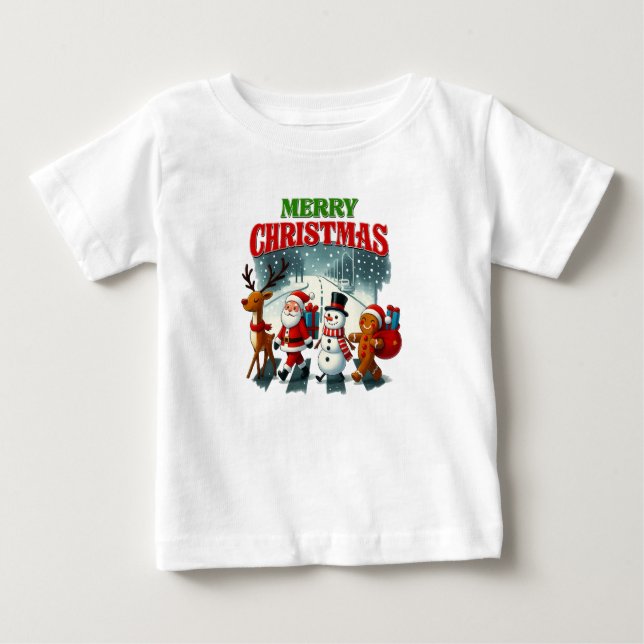 Camiseta Para Bebê Merry Christmas Santa, Snowman, Gingers Xmas (Frente)