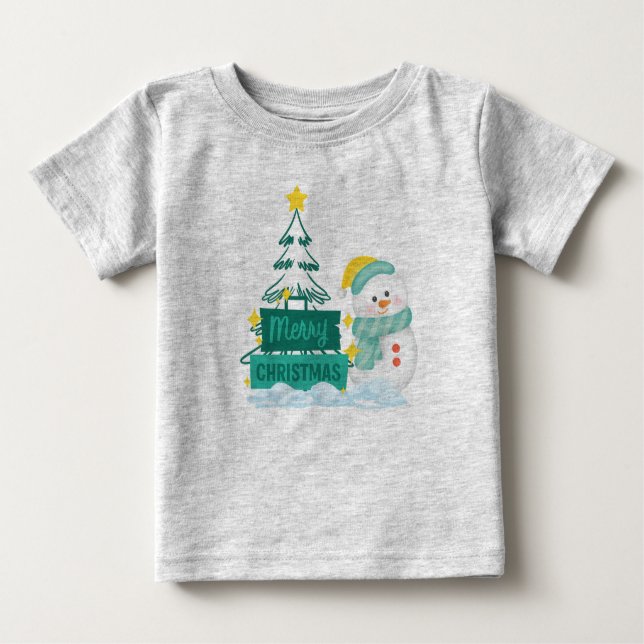Camiseta Para Bebê Merry Christmas Snow T-shirt (Frente)