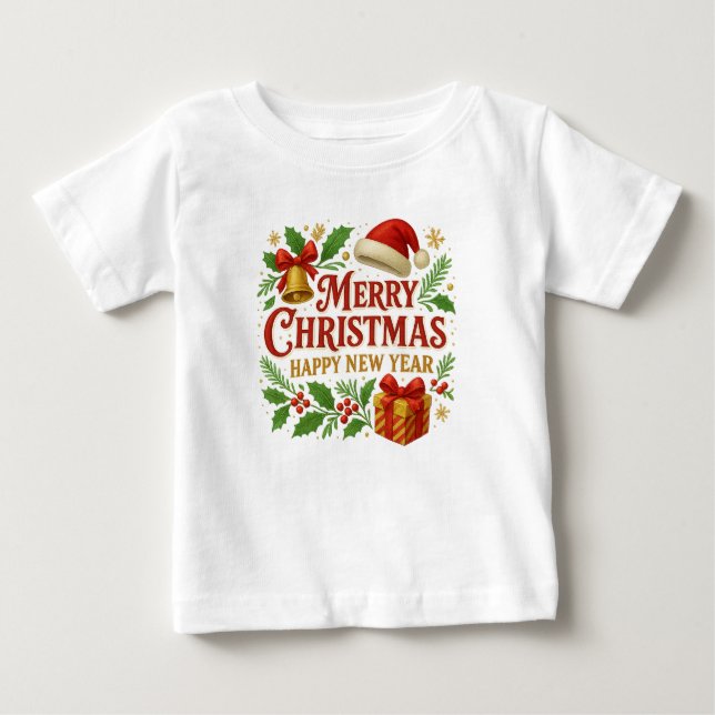 Camiseta Para Bebê Merry Christmas T-shirt  (Frente)