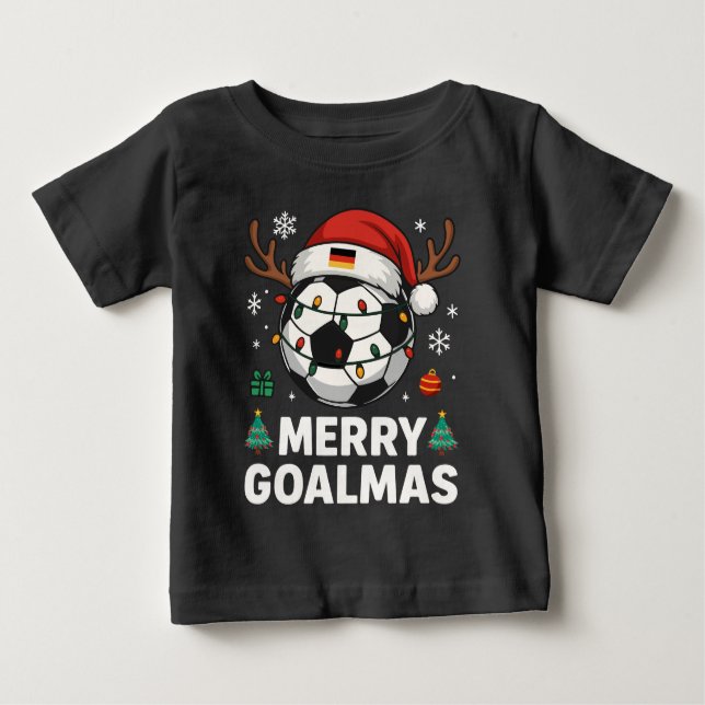 Camiseta Para Bebê Merry Goalmas - Funny Soccer Christmas (Frente)
