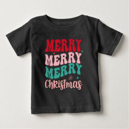 Camiseta Para Bebê Merry Merry Merry Christmas Retro