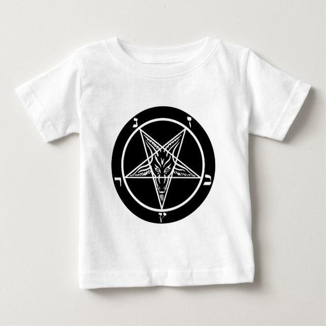 Camiseta Para Bebê metal preto, baphomet, senhor da escuridão! (Frente)